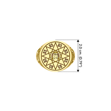 Horseshoe with Lucky Number Snake Solid Yellow Gold Ring GRI1756